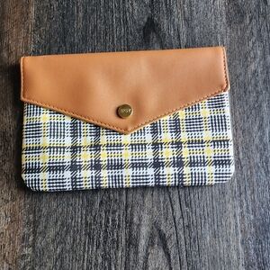 Ipsy Glam Bag September 2021 Preppy Plaid Yellow Brown Envelope Makeup Bag